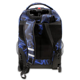 J World New York Sunrise 18-inch Rolling Backpack - Disco Blue Graphic Aluminum Plastic Multi-Compartment Adjustable Strap