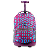 J World New York Sunrise 18-inch Rolling Backpack - Logo Purple Two-Tone Polyester Checkpoint-Friendly Adjustable Strap Lined Water Resistant