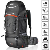 TERRA PEAK Adjustable Hiking Backpack for Men Women Graphite/Orange 65L+20L