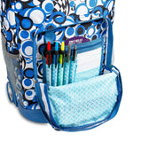 J World New York Sunrise 18-inch Rolling Backpack - Chess Blue Geometric Polyester Adjustable Strap Lined Water Resistant