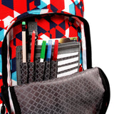 J World New York Sunrise 18-inch Rolling Backpack - Red Cubes Designer Print Polyester