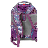 J World New York Sunrise 18-inch Rolling Backpack - Baby Birdy Purple Animal Polyester Adjustable Strap Lined Water Resistant