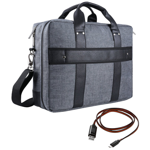Vangoddy Chrono Grey Rugged Tote Crossbody Shoulder Bag for Lenovo Flex 3 | IdeaPad | ThinkPad E L P Series 15.6" Laptop + Sync and Charge Cable