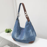 Cyflymder Women Denim Tote Bag Casual Canvas Jean Large Capacity Top Handle Bag One Shoulder Bags