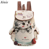 Backpack Women Cute Cat Printing Canvas