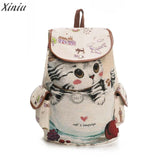 Backpack Women Cute Cat Printing Canvas