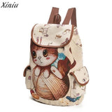 Backpack Women Cute Cat Printing Canvas