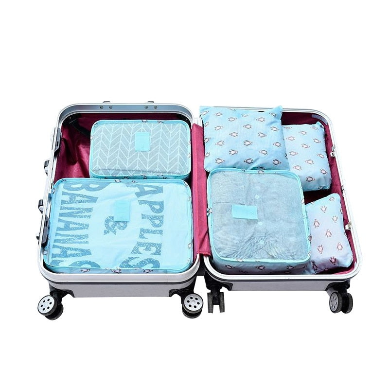 Mihawk Oxford 6Pcs/Set Flamingo Pattern Travel Bags Women's Waterproof Traveling Packing Cube