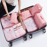 New Arrival 7pcs Travel Make Up Organizer Bag Set Multifunction Clothing Luggage Traveling