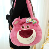 Disney Genuine Raspberry Open Eyes Smile Strawberry Bear Plush Shoulder Bag Cute Doll Bag Large Capacity Tote Bag