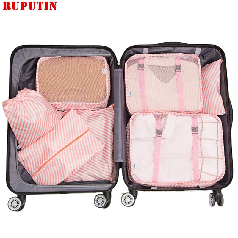 RUPUTIN 7PCS/Set Travel Mesh Bag In Suitcase Luggage Organizer Packing Cube High Quality Clothes