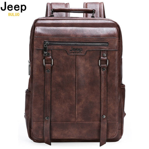 JEEP BULUO Trend Casual Laptop Bags High Capacity Feature Backpack Computer New Men&#39;s Bag Travel Split Leather Bags For Man