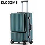 KLQDZMS 20"22"24"26Inch Carry-on Suitcase Front Opening Laptop Boarding Case Aluminum Frame Trolley Case USB Charging Luggage