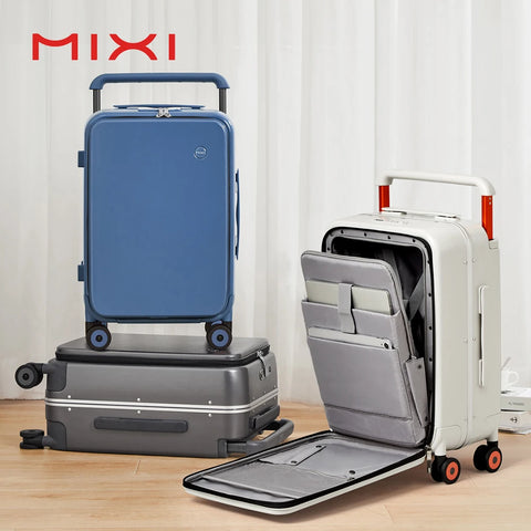 Mixi 2023 New Design Wide Handle Suitcase Men Carry-On Luggage Women Travel Trolley Case 20 Inch Cabin PC Aluminum Frame M9275
