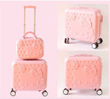 Women Carry-On KT Luggage Set/Girls Hello Kitty Travel Suitcase+Cosmetic Bag 2Pcs/Set/14'' 17'' ABS