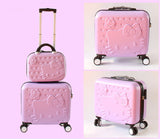 Women Carry-On KT Luggage Set/Girls Hello Kitty Travel Suitcase+Cosmetic Bag 2Pcs/Set/14'' 17'' ABS