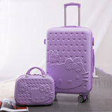 Women Large Capacity Luggage Set/Girls Hello Kitty Travel Suitcase+Cosmetic Case 2Pcs/Set/14'' 20''