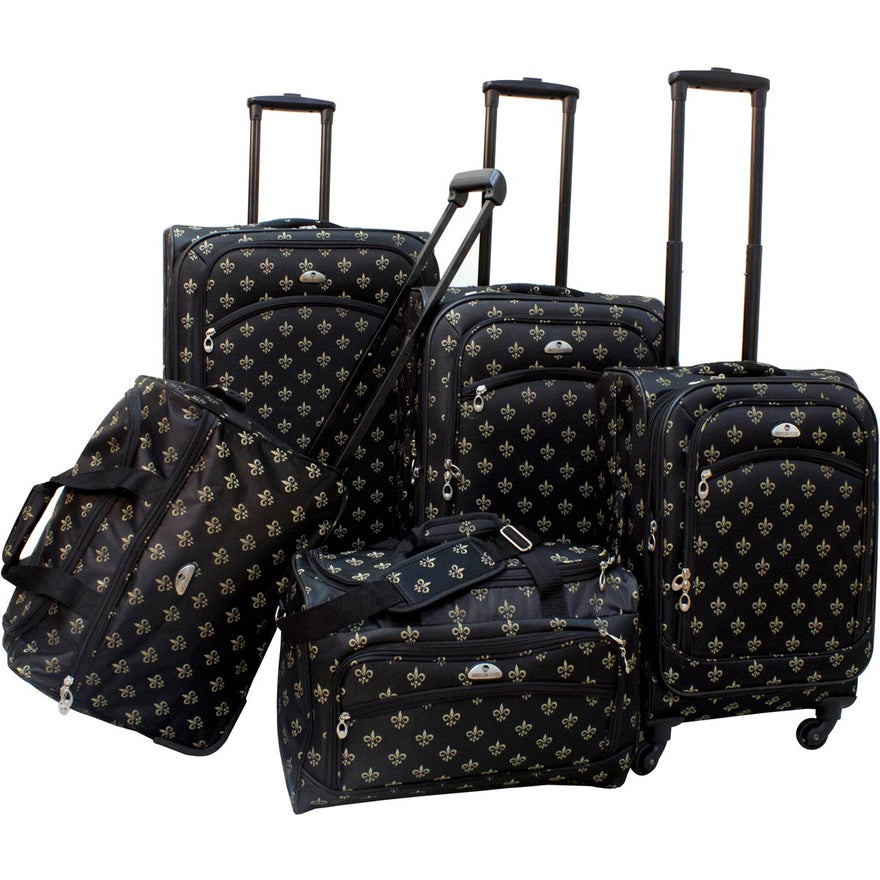 American Flyer Fleur De Lis 5 Piece Spinner Luggage Set