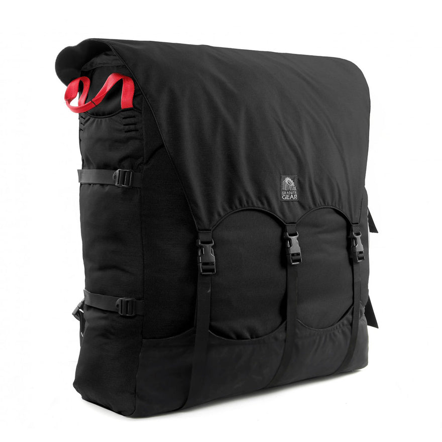 This pack refines the age-old portage pack design with an anatomically cut harness system, sternum strap, internal pockets, arched lid and drawcord overflow.