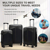 3 Pcs Black 20 Inch, 24 Inch, 28 Inch Travel Luggage Case Set With Minimalist Luggage Backpack & Toiletry Wash Bag, Lightweight Travel Suitcase Set