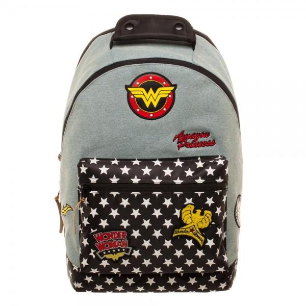 Dc Comics Wonder Woman Denim Backpack With Patches