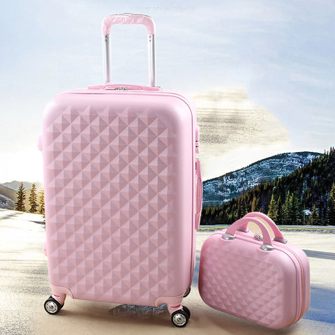 Wholesale!14"&20" Female Lovely Pink,Green,Red,Blue Luggage Sets,Girl Fashion Abs Pc Trolley