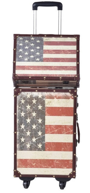 Wenjie Brother 2Pcs/Set 14Inch Cosmetic Bag Plus 20Inches Resto Pu Leather Roses Couple Trolley