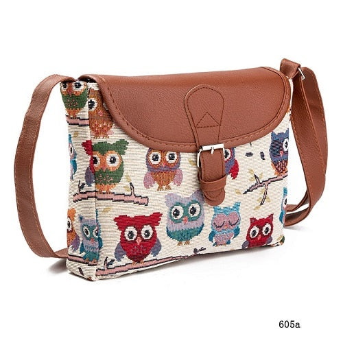 Miyahouse Summer Women Messenger Bags Flap Bag Lady Canvas Cartoon Owl Printed Crossbody Shoulder
