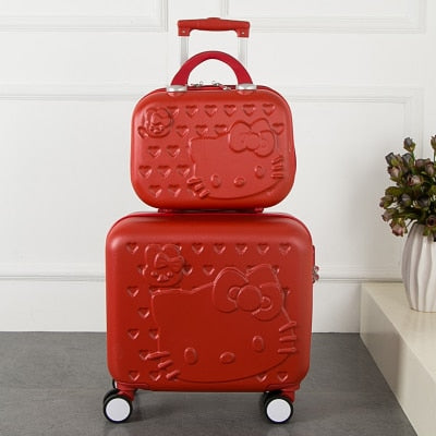 2Pcs/Set Lovely Hello Kitty 16 Inches Girl Students Trolley Case 14Inch Child Cartoon Travel