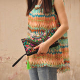 Women Bag Handbags Summer Cotton Clutch Embroidered Purse Phone Coin Tassel Small Floral Female