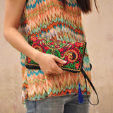 Women Bag Handbags Summer Cotton Clutch Embroidered Purse Phone Coin Tassel Small Floral Female
