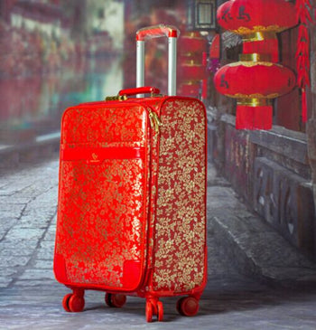 Red Marry Vintage Luggage Trolley Suitcase Universal Wheels Travel Bag Travel Box Luggage,Female