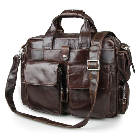 Vintage Coffee Real Skin Genuine Leather Men Briefcase Man Messenger Bags Business Travel Bag