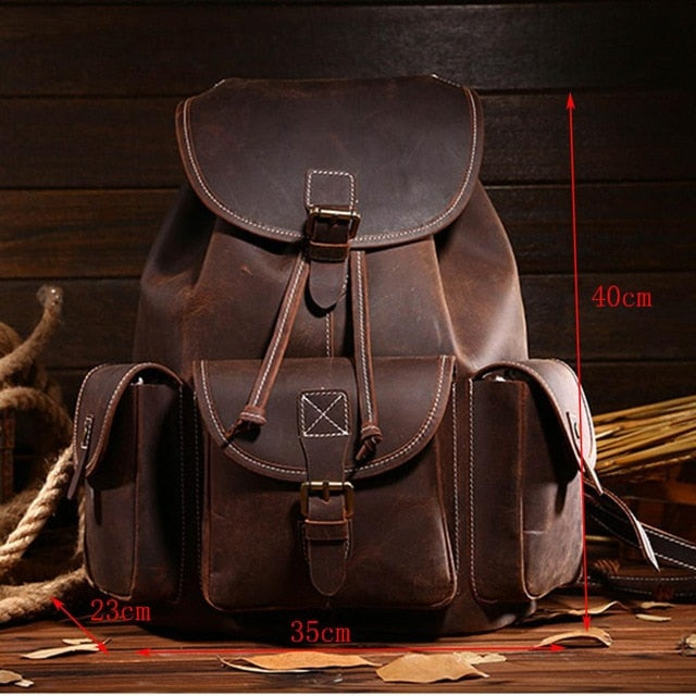 Top Quality Crazy Horse Cowhide First Layer Knapsack Male Computer Bag School Bags Vintage