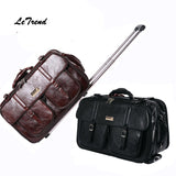 Letrend New Men Business Travel Bag Multi-Function Suitcase Leather Carry On Women Rolling