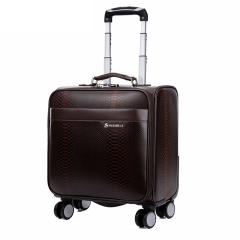 18 Inch Snakeskin Pu Trolley Luggage Suitcase On Wheels Case Men'S Business Suitcase Women Travel
