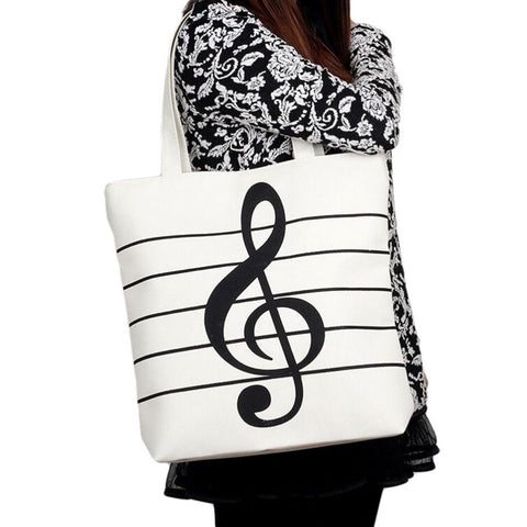 New Fashion Women Girl Casual Canvas Music Notes Handbag School Satchel Tote Shopping Bag