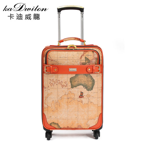Vintage Commercial Trolley Luggage Travel Bag Universal Wheels World Map Bags Luggage,16 20