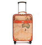 Vintage Commercial Trolley Luggage Travel Bag Universal Wheels World Map Bags Luggage,16 20