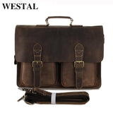 Westal Crazy Horse Genuine Leather Men Bags Briefcases Handbag Shoulder Crossbody Bag Men Messenger