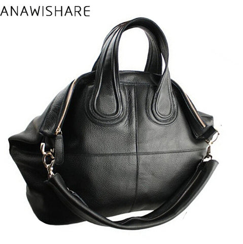 Anawishare Women Bag Genuine Leather Handbags Large Cowhide Shoulder Bags Black Crossbody Messenger