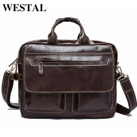 Westal Leather Men Briefcase Portfolio Handbags Tote Bags Shoulder Messenger Bags Genuine Leather