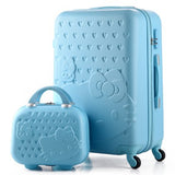 14+24 Inch Pink Women Cartoon Hello Kitty Suitcase Set,Spinner Rolling Luggage Sets,Trolley Luggage