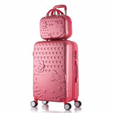 14+24 Inch Pink Women Cartoon Hello Kitty Suitcase Set,Spinner Rolling Luggage Sets,Trolley Luggage