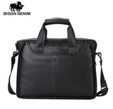 Bison Denim Genuine Leather Guarantee Briefcase Men Bag 14 Inch Laptop Soft Cowhide Messenger Bag