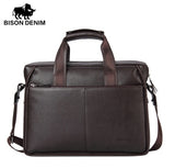 Bison Denim Genuine Leather Guarantee Briefcase Men Bag 14 Inch Laptop Soft Cowhide Messenger Bag