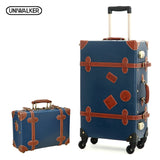 2Pcs/Set Vintage Pu Leather Travel Luggage,12" 20" 22" 24" 26" Retro Trolley Suitcase Bags With