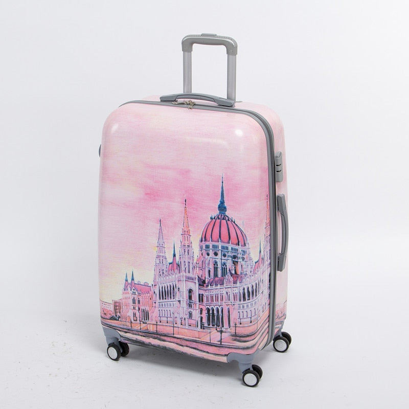 Female 20 Inch Pink Pc Hardside Trolly Luggage Bag On Universal Wheels,8 Wheels Palace Travel