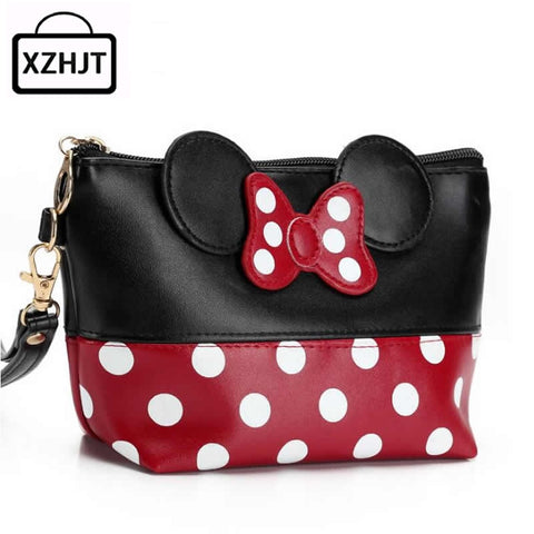 Travel Cosmetic Bag Cartoon Bow Makeup Case Women Zipper Hand Holding Make Up Handbag Organizer