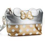 Travel Cosmetic Bag Cartoon Bow Makeup Case Women Zipper Hand Holding Make Up Handbag Organizer